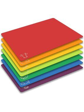 Flexible Plastic Cutting Board Mats Set of 7 - BPA-Free, Non-Porous, Anti-Skid